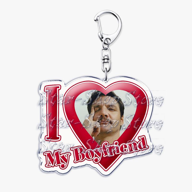Hot Pedro Pascal I Love My Boyfriend Heart Keychain for Women Accessories Key Chain Ring Keychains Jewelry Fans Gifts