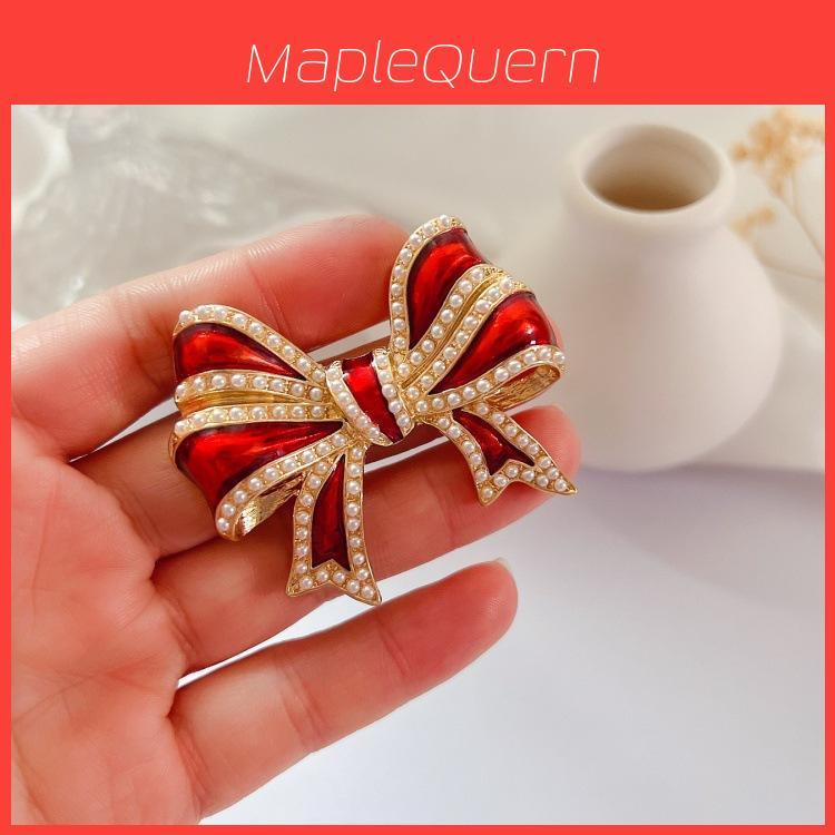 Vintage French Style Butterfly Brooch With Pearl Drop Oil Finishing For Women Fashion Accessories