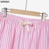 VONDA Womens Casual Striped Two Piece Outfits Long Sleeve Buttons Shirt and Drawstring Wide Leg Pants Loungewear Sets