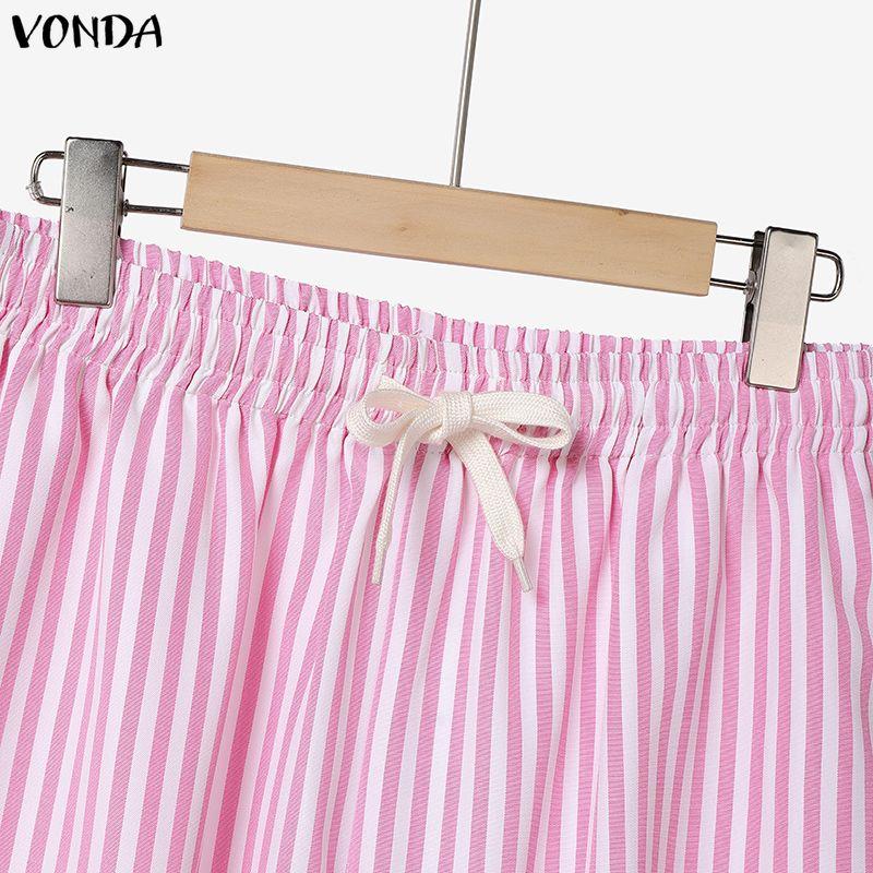 VONDA Womens Casual Striped Two Piece Outfits Long Sleeve Buttons Shirt and Drawstring Wide Leg Pants Loungewear Sets