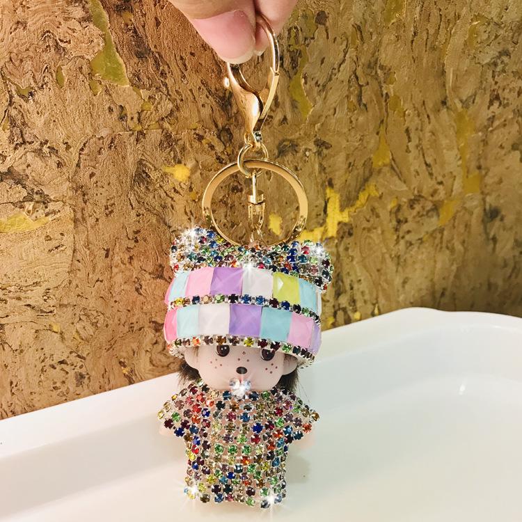 Monchchi Diamond Keychain Cute Monkey Keyring Kawaii Monchichi Hanging Ornament Car Key Chain Children Birthday Gifts s Carry Mini Lightweight
