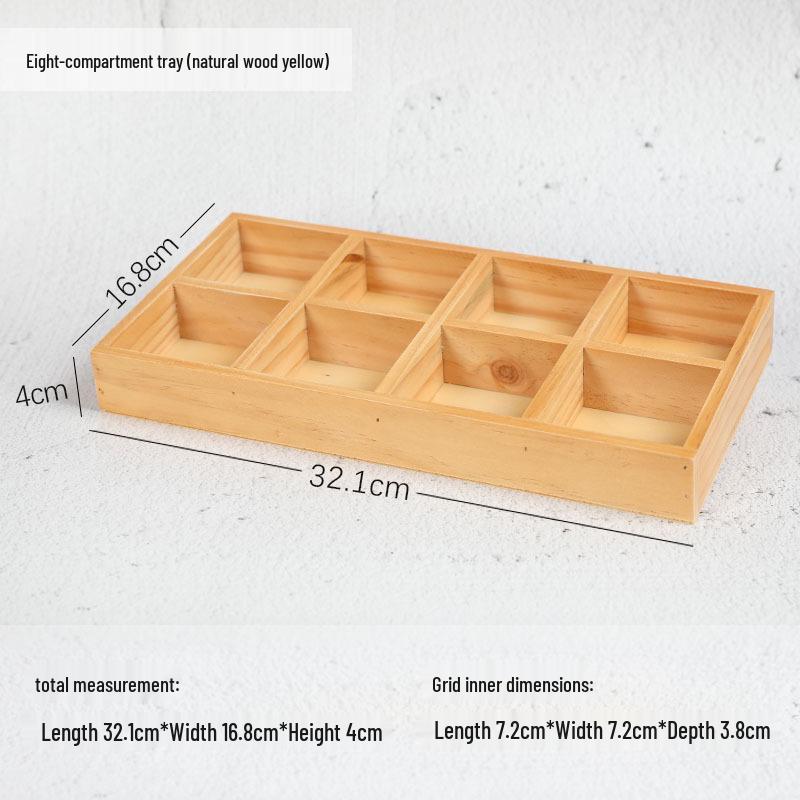 Retro Wooden Multi-Grid Desktop Storage Box and Display Tray