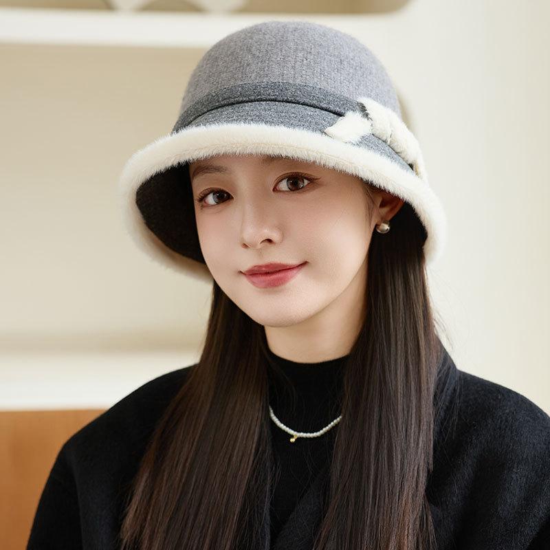 Mode Wolle Retro Fischerhut Herbst und Winter Damen Warmer Plüsch Beckenhut