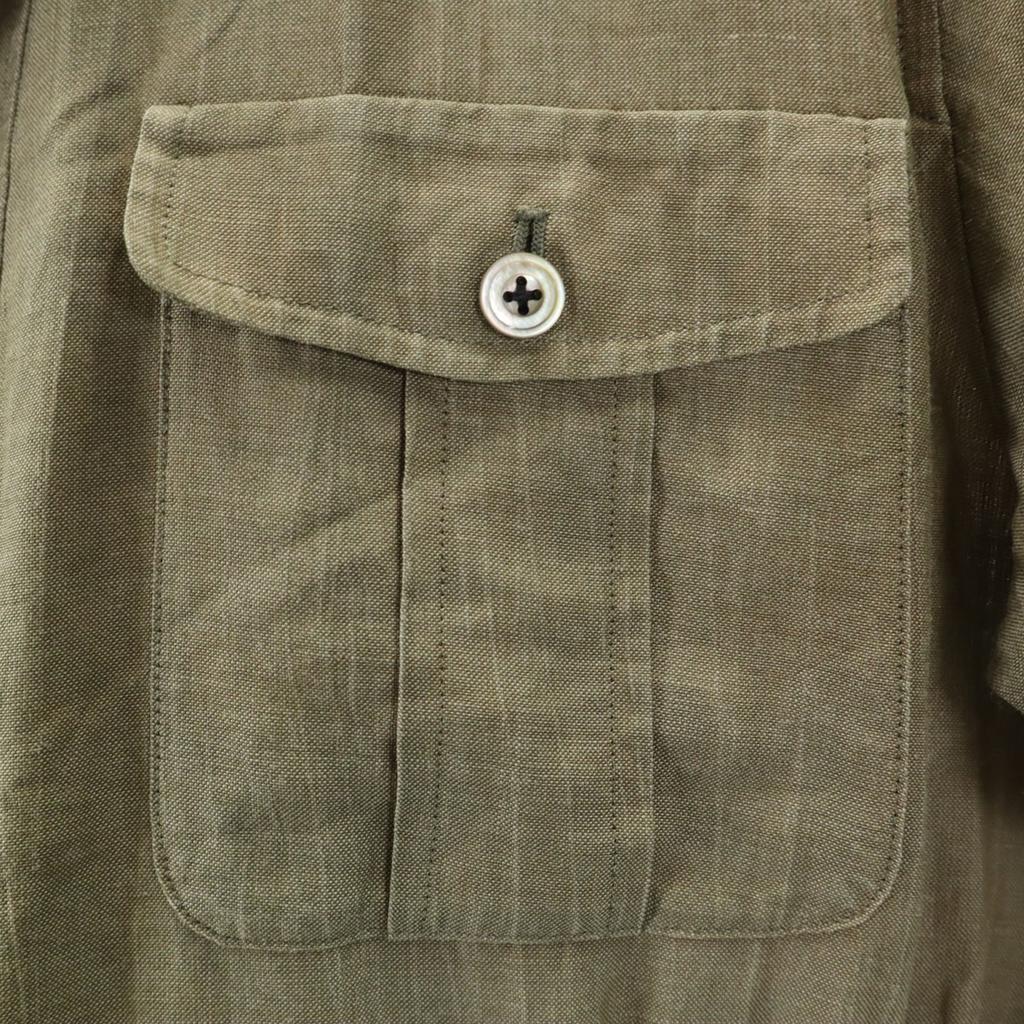 Burberrys 90s Linen Old Short Sleeve Military Shirt L Olive Men's Used