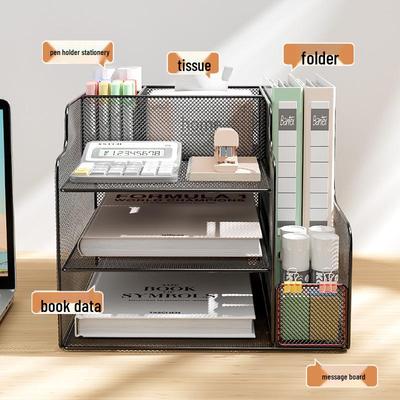 Organizador de escritorio de oficina: Almacenamiento Vertical de Carpetas, Estantería, Revistero y Portalápices.
