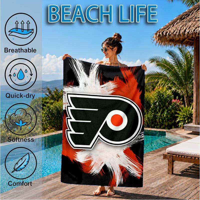 Flyers Hockey Logo Art Beach Towel, Super Soft Microfiber, Perfect Gift for Her/Him, Birthday, for Pool, Beach, Travel, Decor Beach Party