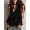 Vestidos Summer Sexy V Neck Contrast Striped Pullover Top Elegant French Half Sleeved Ruffled Bohemian Shirt Top Vacation