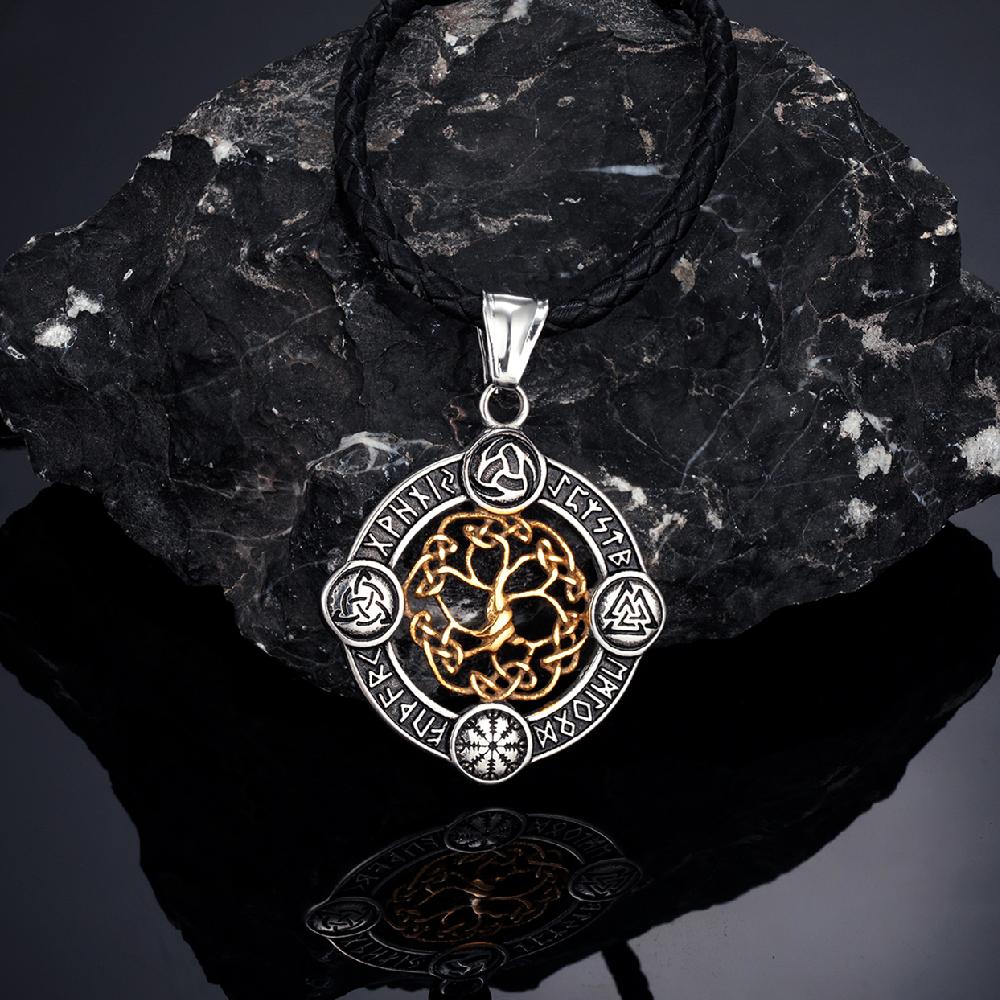 Never Fade Norse Rune Life Tree Necklace Men Gold Stainless Steel Pendant Valknut Trinity Male Lucky Amulet Viking Jewelry