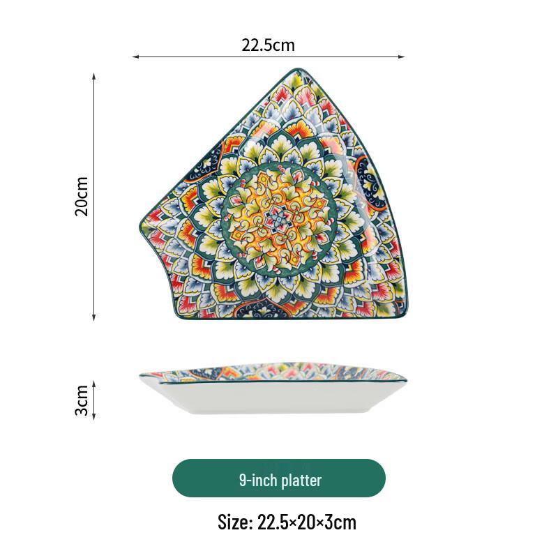 ZISIZ Bohemian Hand-Painted Ceramic Rectangular Serving Plate