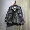 Vintage Leopard Print Denim Jacket Women Loose Fit Casual Streetwear Petite Girls