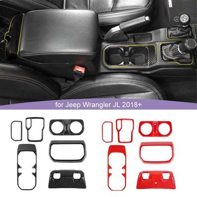 ABS Car Gear Shift Decoration Front Cup Holder Window Switch Cover For Jeep Wrangler JL 2018 Up For JT Gladiator Interior Accessories