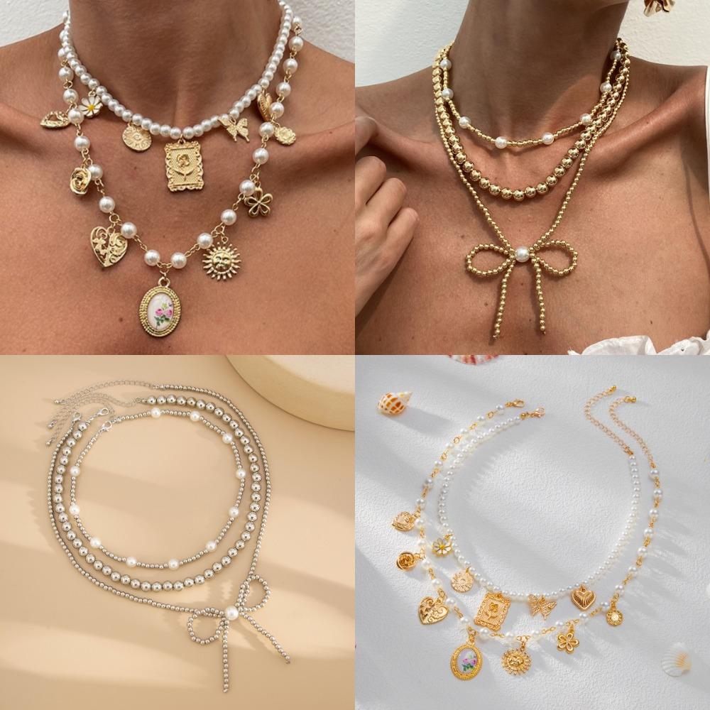Multi-layer Butterfly Sunflower Necklace Heart Bowknot Pendant Choker  Bridal