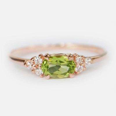 Vintage Olive Green Gem Ring with Rose Gold Setting - Elegant and Stylish Design