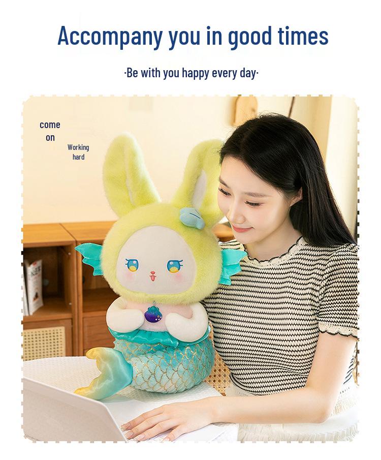 Colorful Mermaid Rabbit Plush Toy Pillow, Creative Gift for Girls