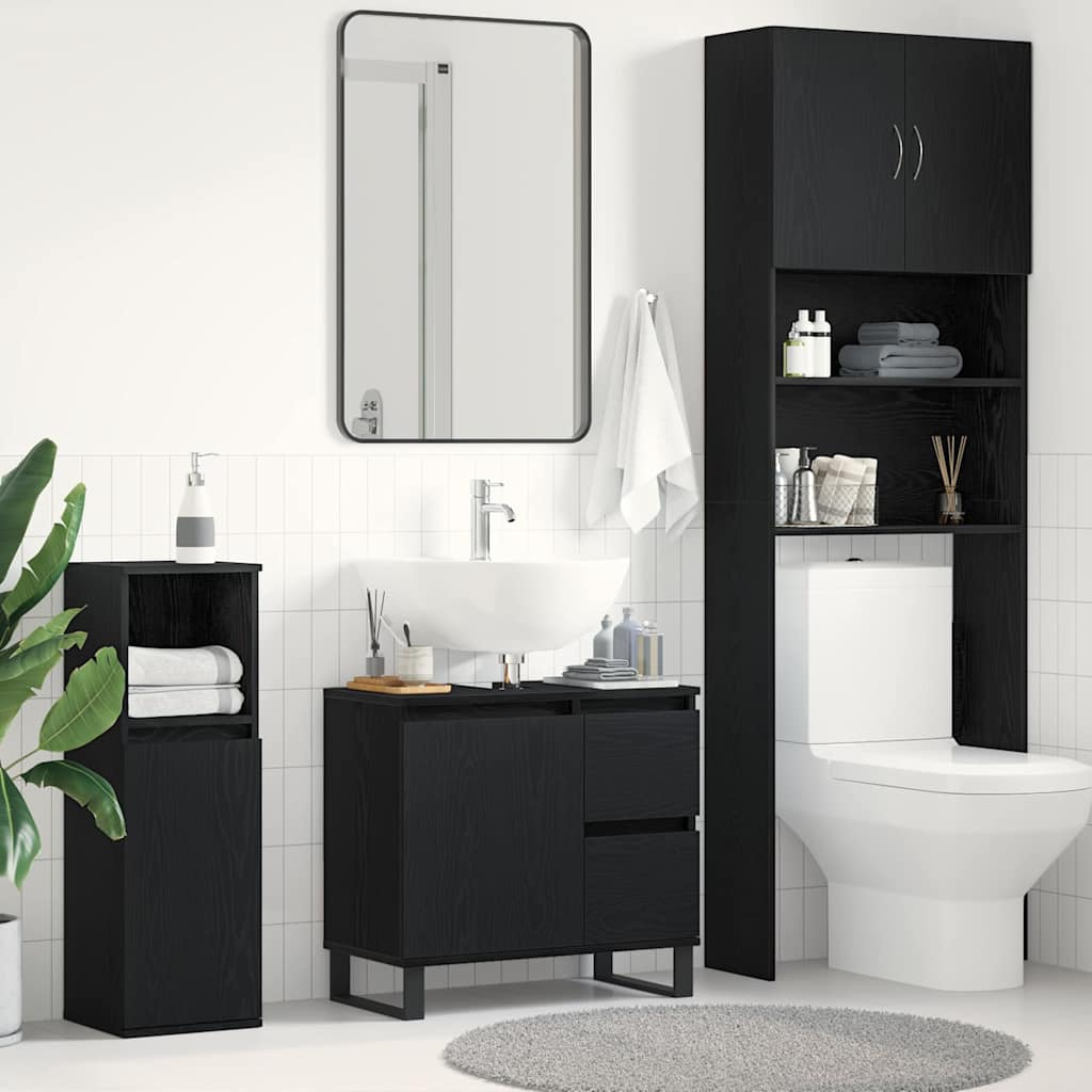 Washbasin Cabinet with Door Black Oak Effect 65 x 33 x 60 cm
