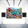 2D Rustic Farm Barn and Teal Truck Backdrop for Spring Party Photoshoot