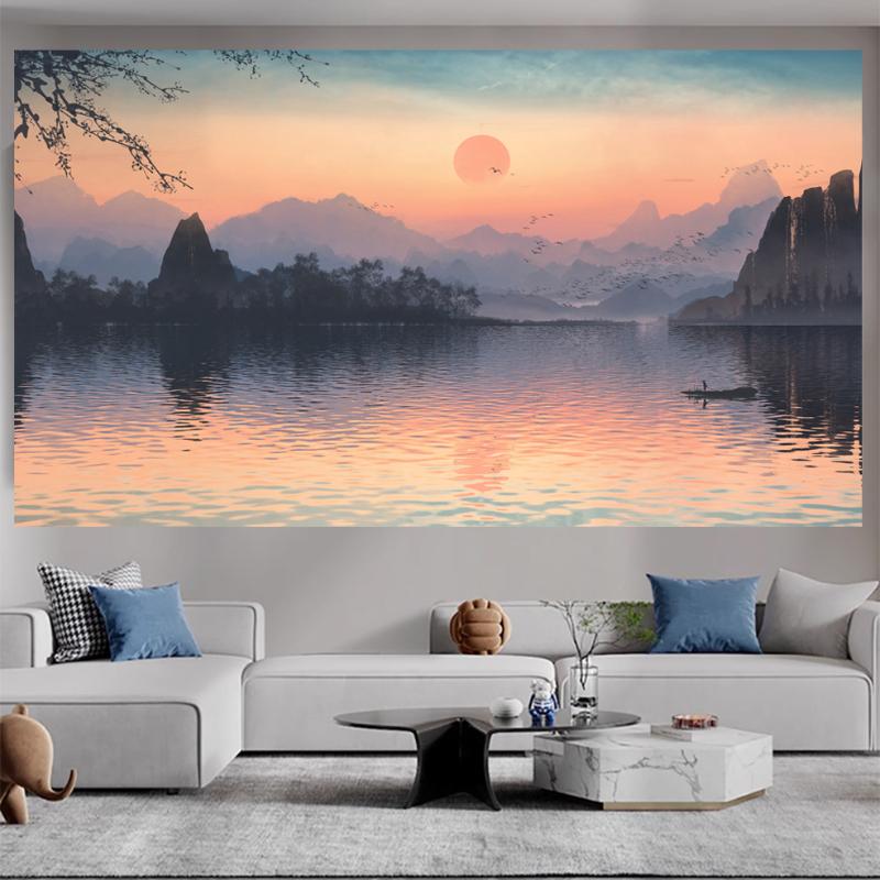 Mountain Sunset Landscape Tapestry Aesthetic Nature Wall Hanging for Bedroom Living Room Dorm Minimalist Home Decor