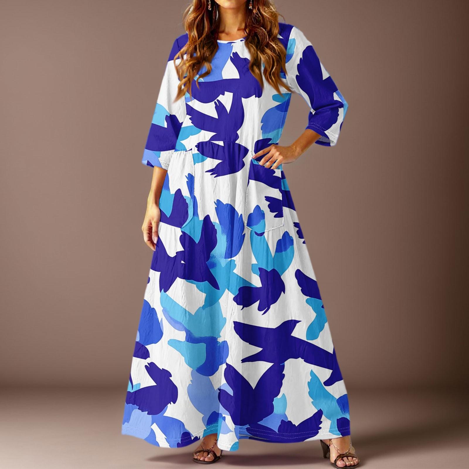 

Женское повседневное модное платье с цветочным принтом, рукавом три четверти и карманами L