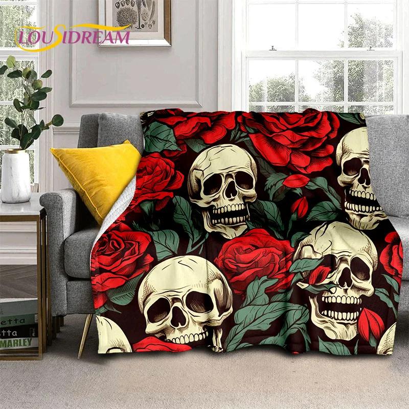 3D Horror Gothic Skull Skeleton Soft Flannel Blankets,Throw Blanket Comfortable Blanket for Picnic Beds Sofa Home Bedroom Gifts