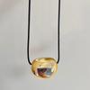 Stylish Metal Oval Shaped Neckchain Geometric Pendant Necklace Adjustable PU Leather Cord Clavicle Chain Elegant Jewelry