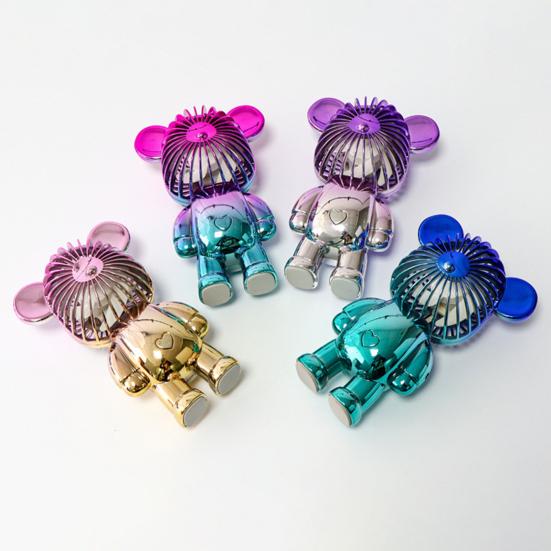 USB Fan Mute Rechargeable Cartoon Violent Strong Wind Bear Mini Electric Table Handheld