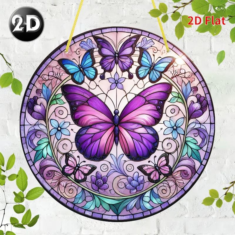 2D Flat Purple Butterfly Acrylic Decoration Sign, Christmas and Halloween Gift, Suitable for wall decoration, porch, room, villa, accents Home, Hallwa