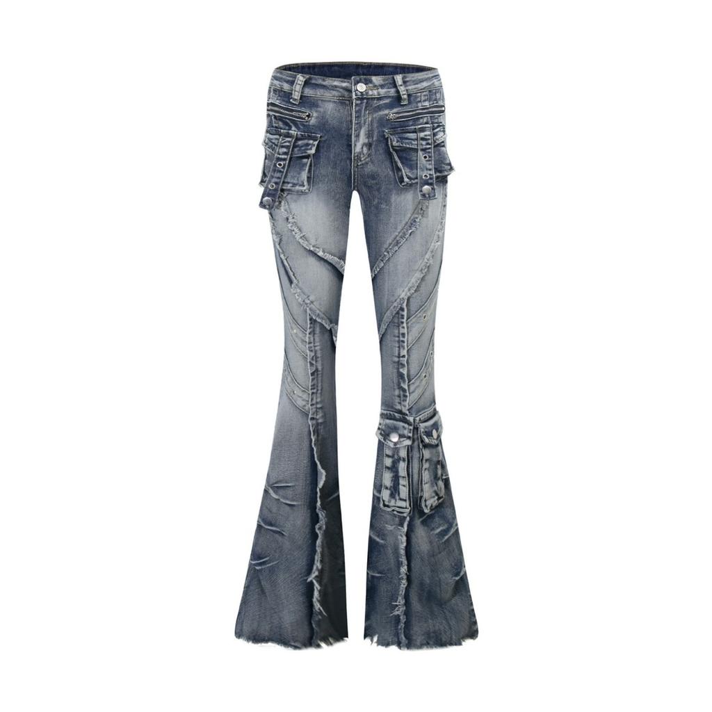 VIONA Autumn Winter Women's Denim Pants Dark Academia Cargo Jean Flared Bell Bottom Designer Kpop Japanese Y2k 2000s Goblin Core
