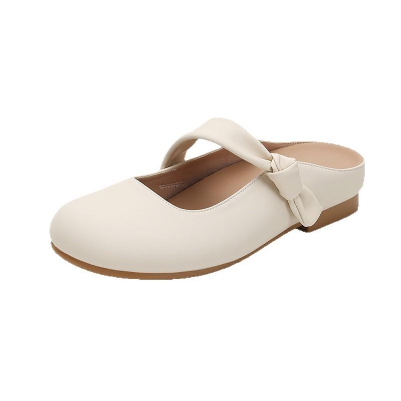 French gentle baotou half slippers women's outer wear 2025 new spring and summer slippers flat bottom one pedal half support sandals