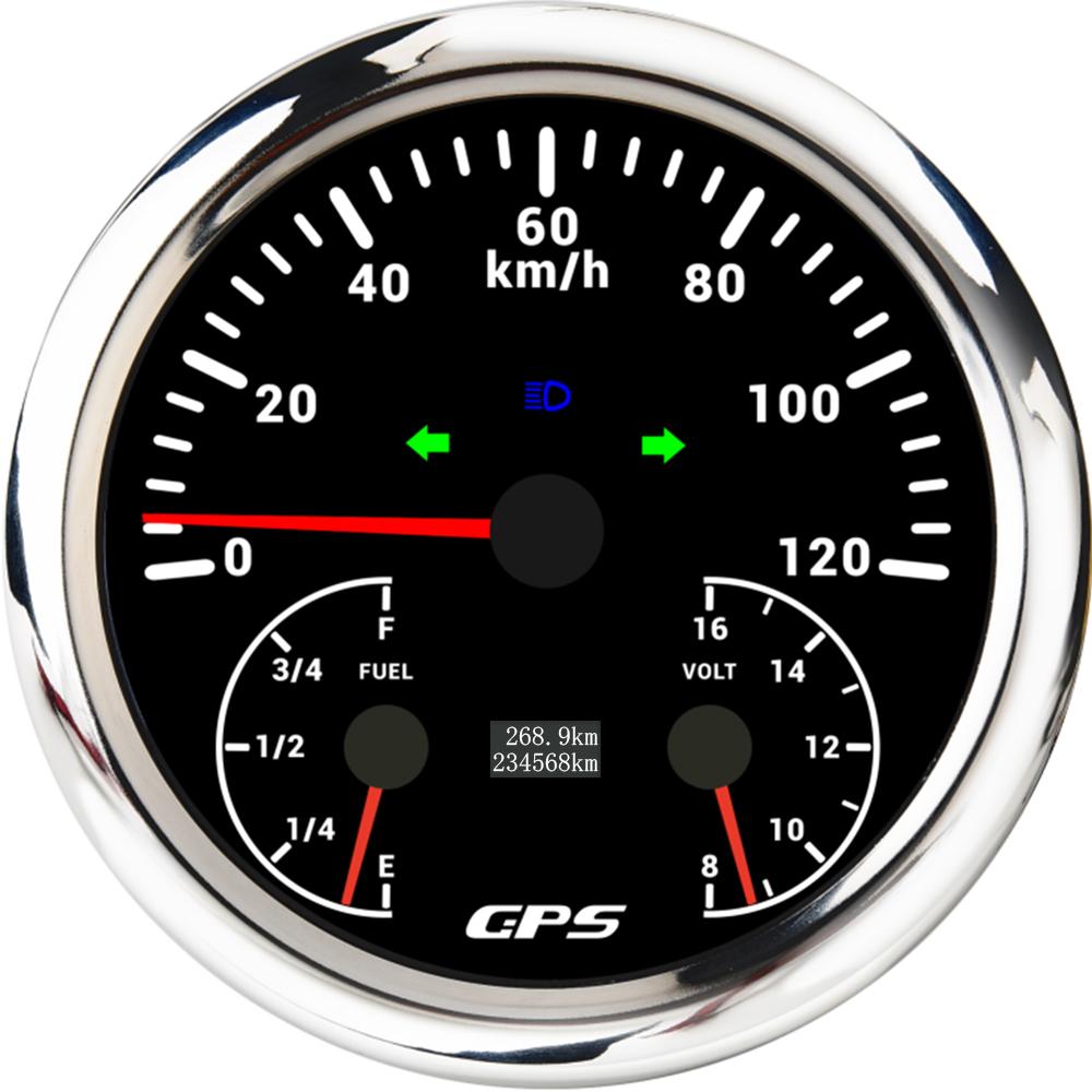 ELING 110mm 3in1 Gauge 120 200 KM/H MPH GPS Speedometer for Auto Car Boat with Fuel Level Voltmeter 7 Colors Backlight 12V 24V