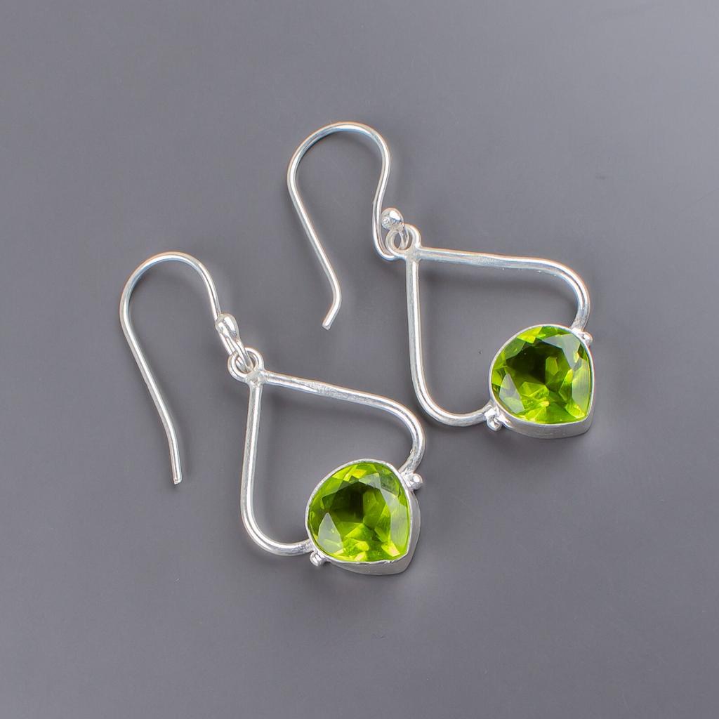 Peridot Gemstone 925 Sterling Silver Handmade Jewelry Earrings 1.80" For Wedding EE-33-1