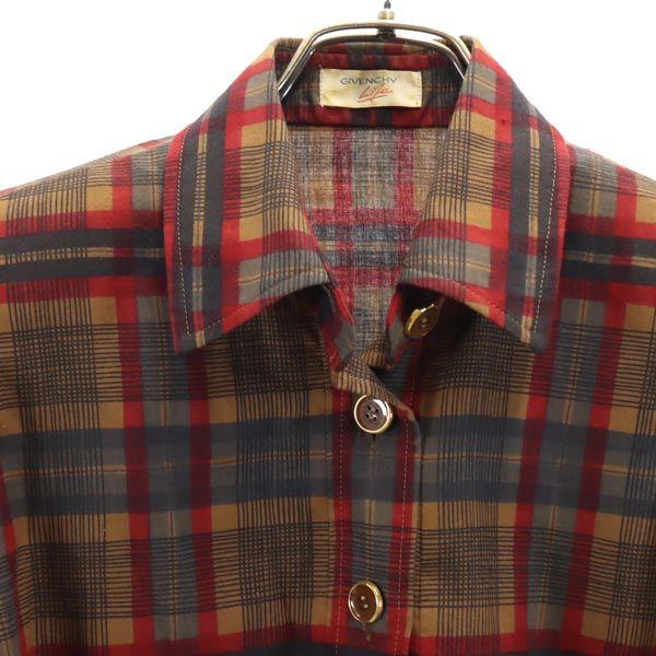 Givenchy Old Check Pattern Long Sleeve Half Button Shirt 9 Brown Women Used