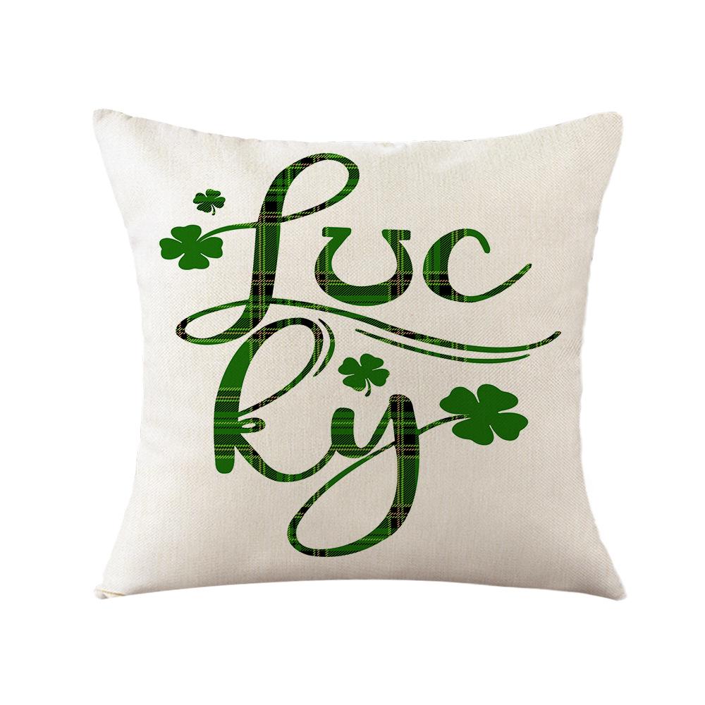 St. Patrick's Day Pillow New Plaid Clover Plant Print Pillow Sofa Cushion Linen Pillow Cover