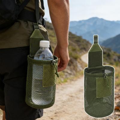Tactical Water Bottle Pouch Portable Lightweight Heavy Duty Outdoor Activities Travel Fishing Hunting Hiking Foldable Water Bottle Holder Mesh Bag