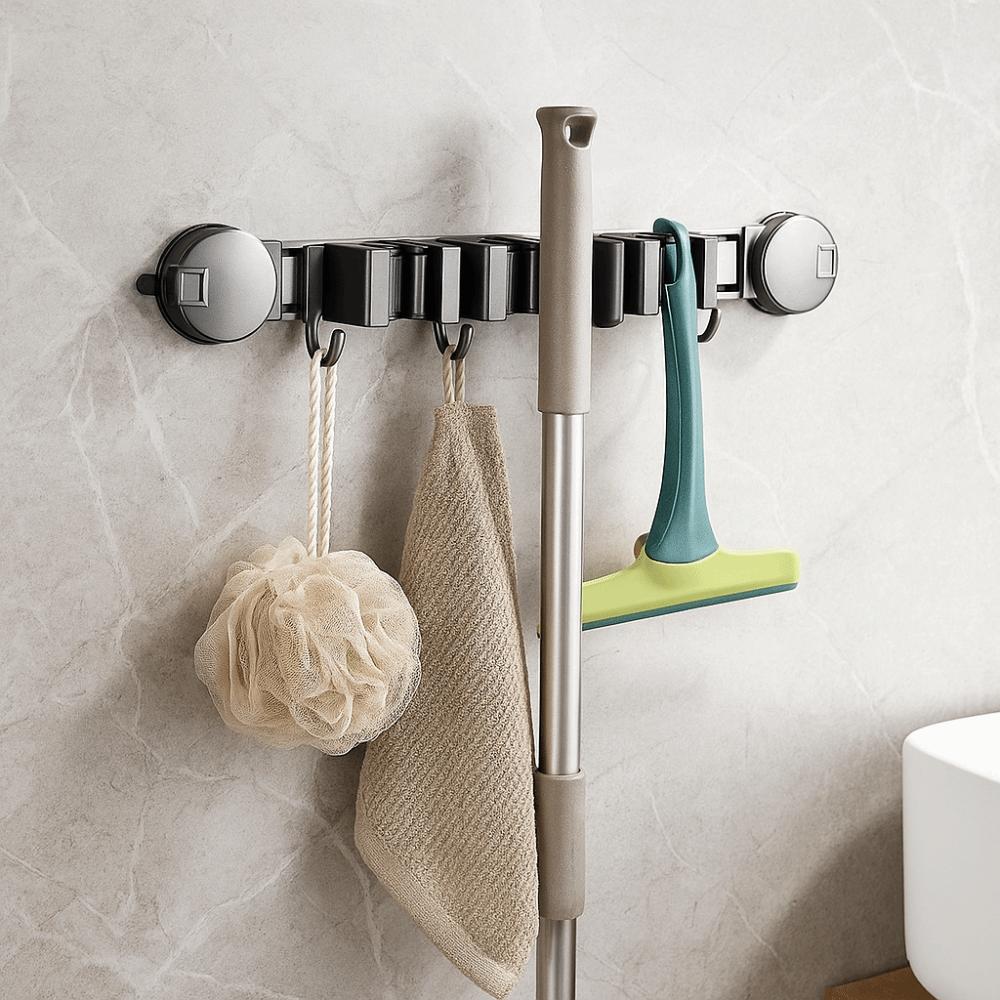 Wall Mounted Mop Clip with Hook Hook Shelf Multi Functional Broom Storage Rack  Home Storage