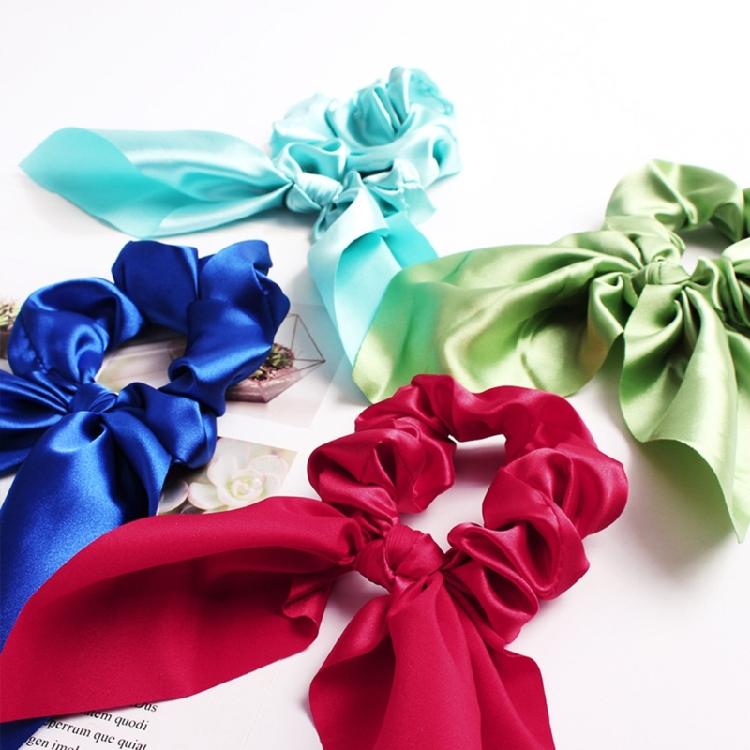 Elegant Bunnies Ears Hair Tie  Satins Scrunchie Solid Color Hair Accessory Ponytail Holder For Women and Girls