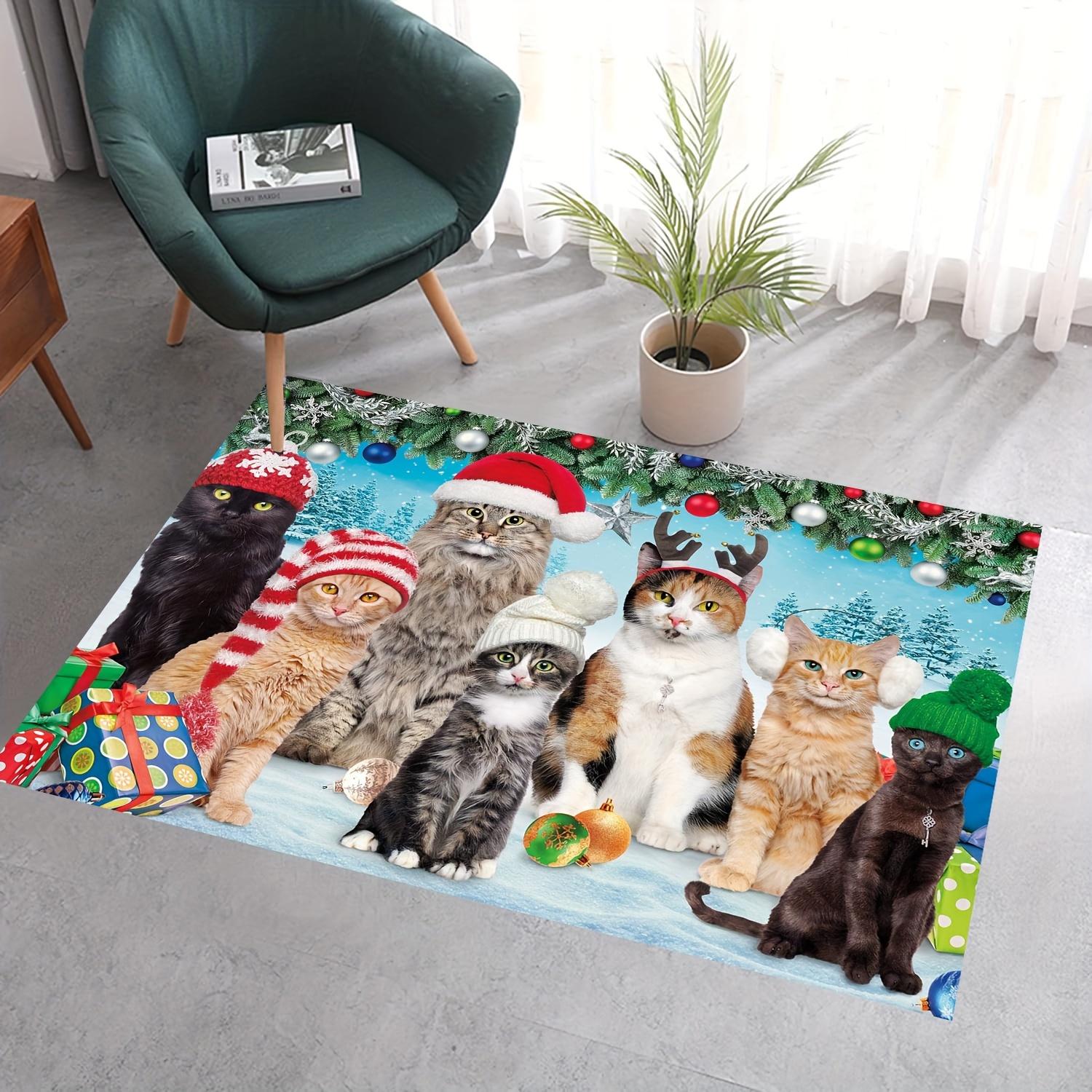 

1pc 3D Christmas Cat Rug Non-Slip Machine Washable Carpet for Living Room Kitchen Bathroom Festive Home Decor 40x60cm