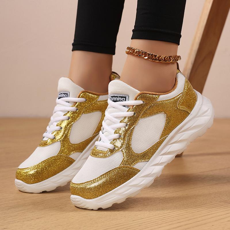 TUINANLE Women's Glitter Flat Silver Casual Sneakers Trend Version Wedding Fashion Round Couple Shoes
