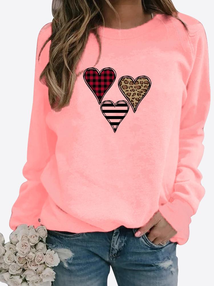 Winter Damen LOVE bedruckte Tops T-Shirt Damen Rundhals Langarm Casual Sweatshirt Plus Size Bluse Plüschpullover