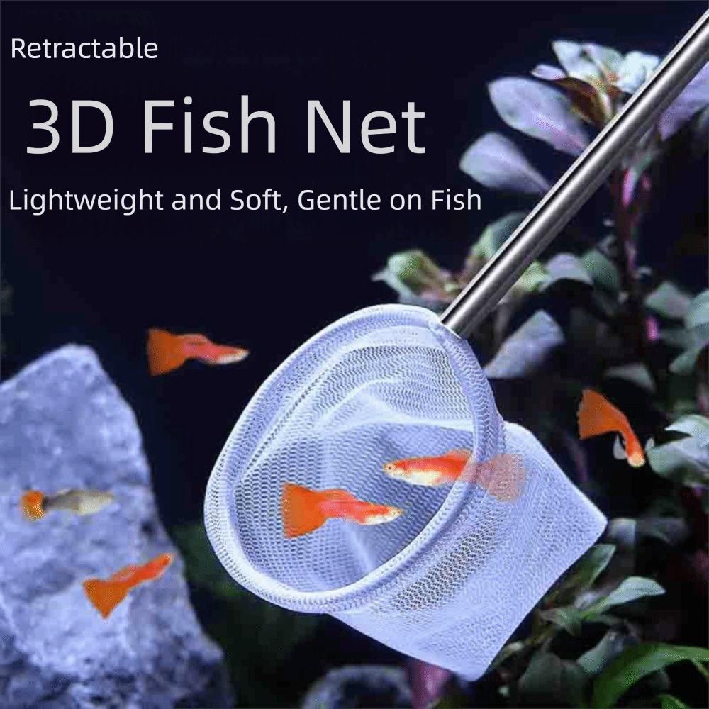 Fine Net Aquarium Dip Net Stainless Steel Fishtanks Cleaning Net Retractable Fishing Net Fish Tank