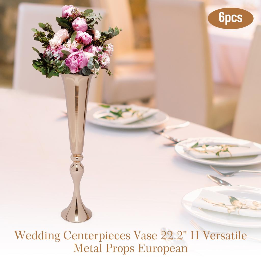 Bymaocar 6pcs Elegant Flower Vase Metal Flower Desktop Stand Gold 22.2" Tall for Centerpieces Wedding Anniversary Birthday Decor