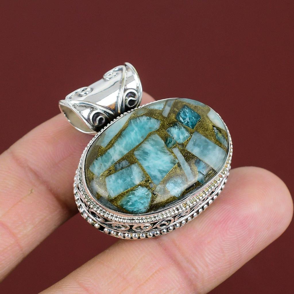 Copper Amazonite Pendant 925 Sterling Silver Pendant Wonderful Vintage Pendant Amazonite Gemstone Jewelry Handmade Pendant Anniversary Gifts