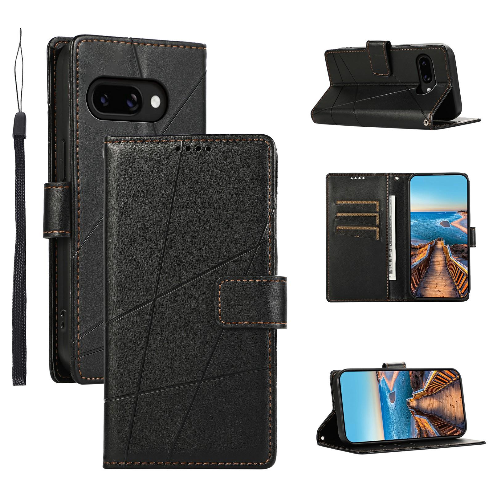 

DF-06 For Google Pixel 9a Phone Case Line Imprint Leather Wallet Cover Black