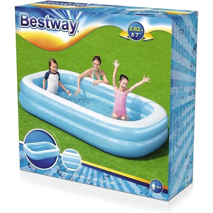 Bestway Rectangular Inflatable Pool 262 X 175 X 51 Cm - Blue and White - For Children - Outdoor Use