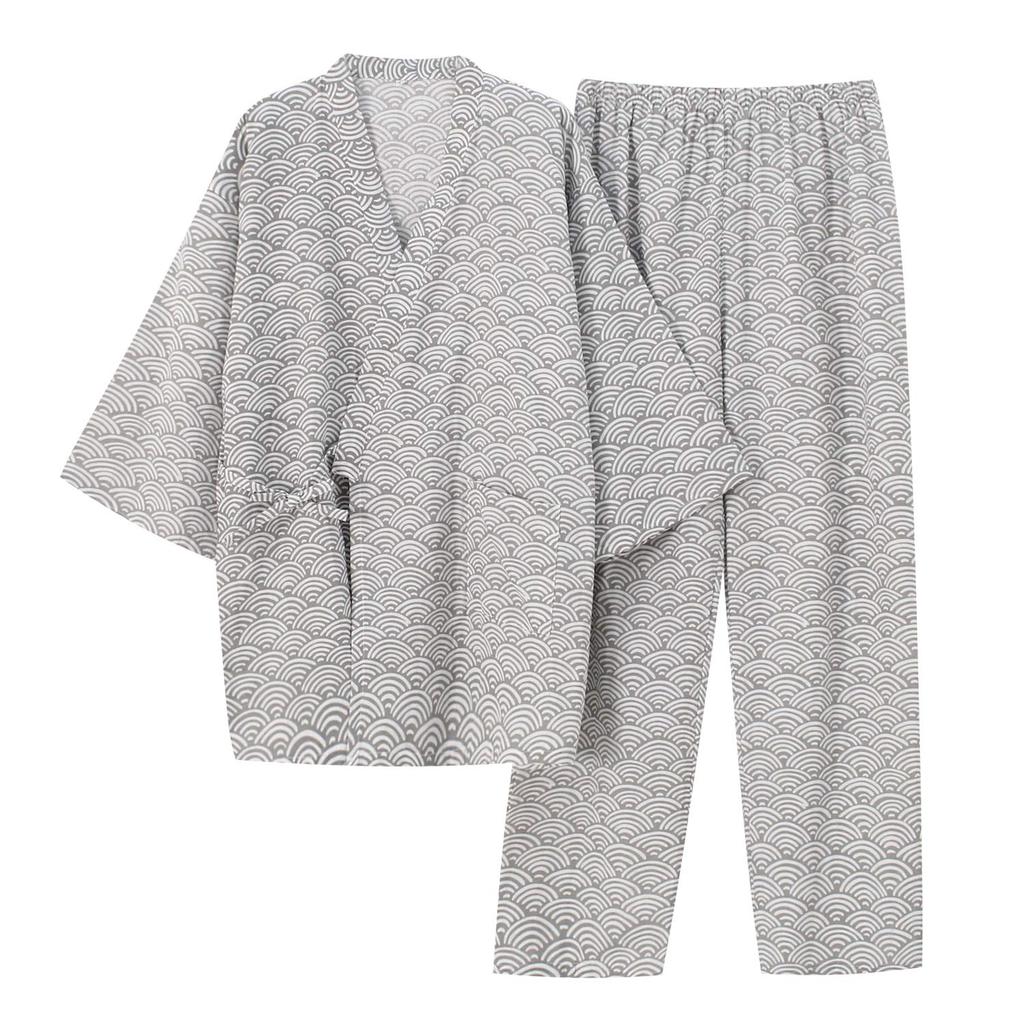 SISOFTLY Gauze Jinbei with Wave Plus Perfect for Day or Haori Style Summer and Fireworks Festival Wear Seigaiha Men's Pattern, Size, Father's