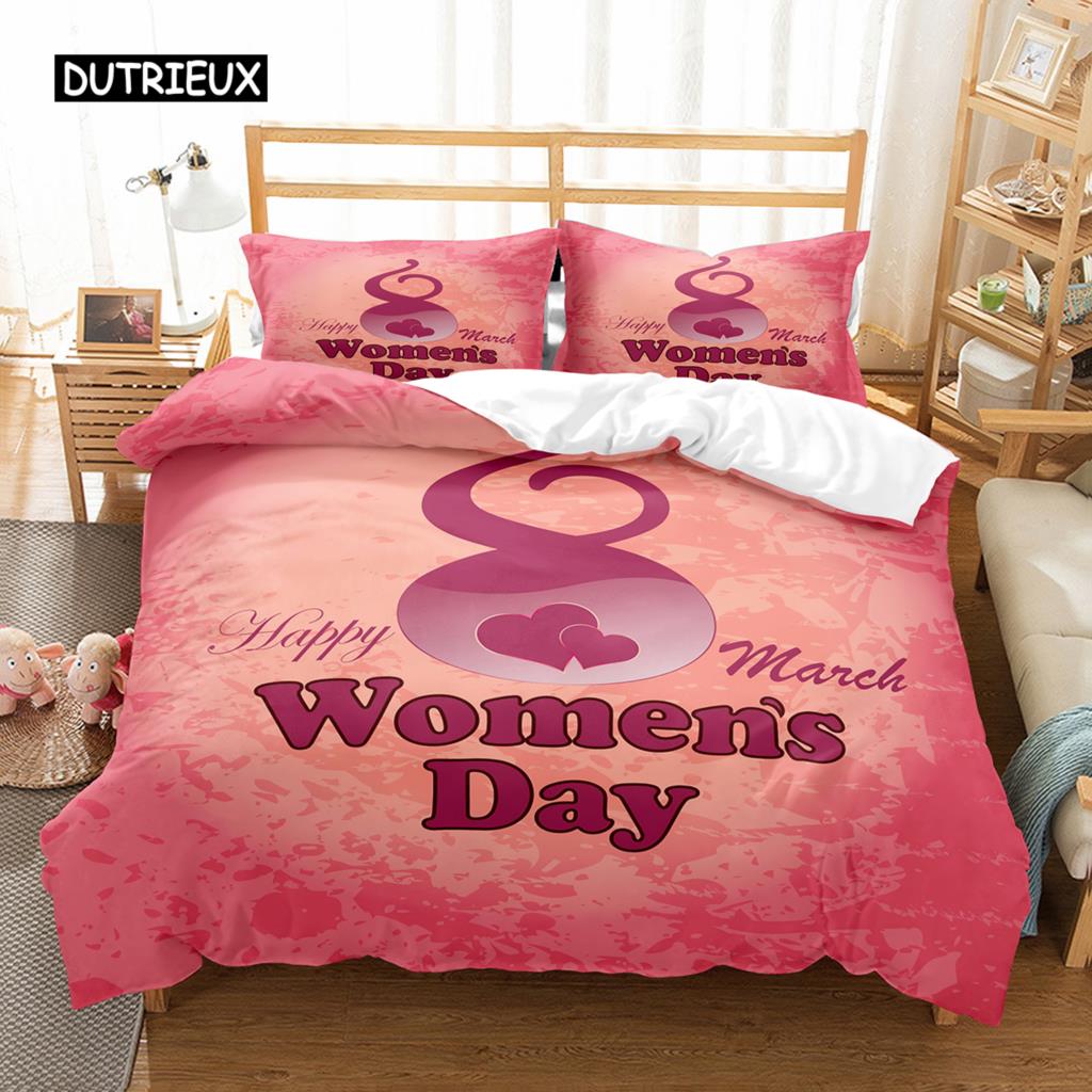 Romantisches Blumendesign Bettbezug-Set Alles Gute zum Frauentag Bettwäsche-Set Polyester 8. März Bettdeckenbezug Einzel- King-Size Für Mutter Geschenk