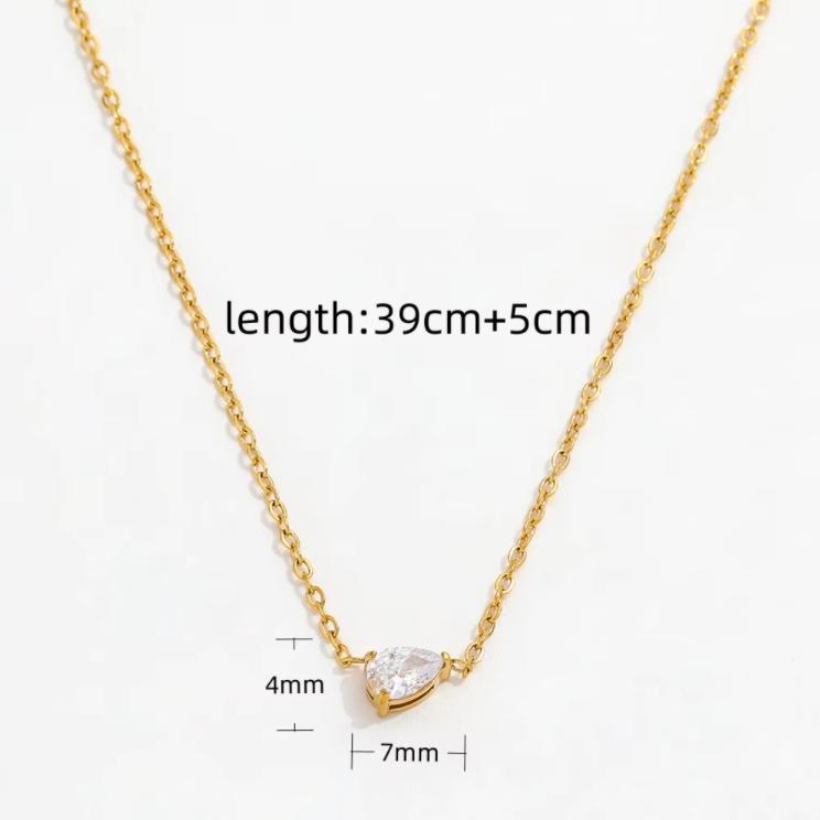 Joolim 18k Gold Plated Water Drop Blue Zirconia Water Drop Dainty Chain Necklace Stainless Steel Jewelry 39+5cm