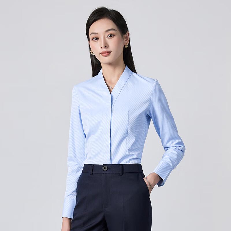 Women s V-Neck Long Sleeve Striped Blouse L