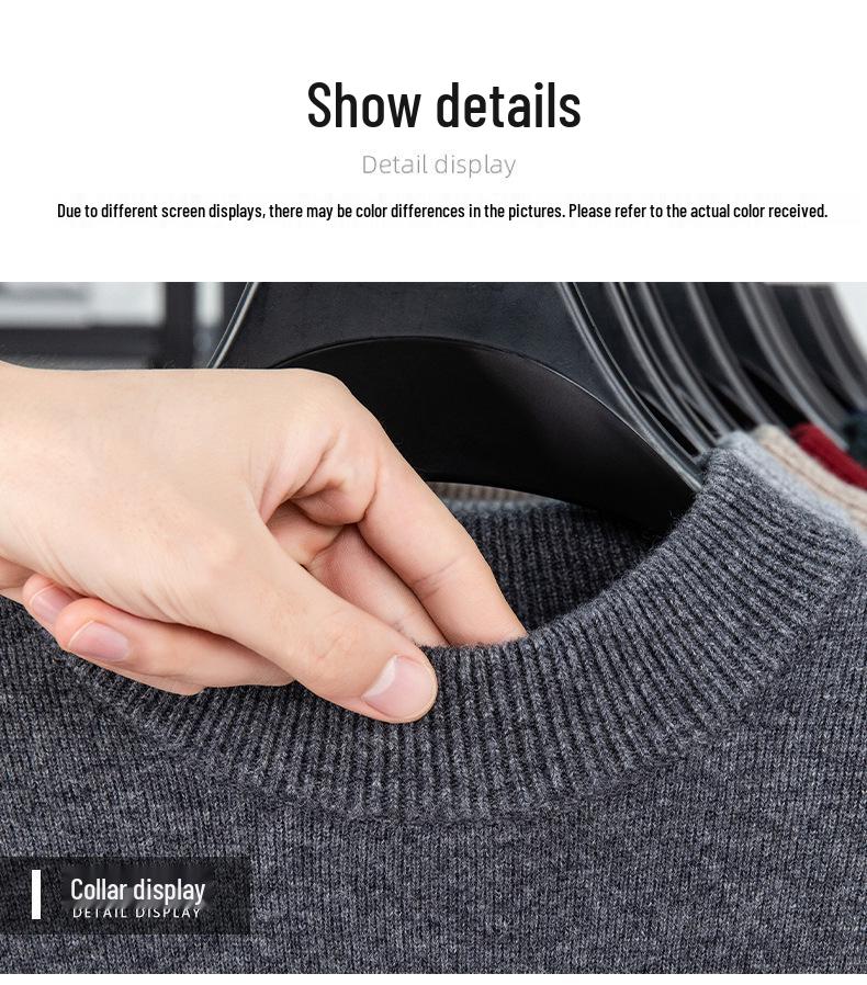 Men's 100% Pure Wool Round Neck Anti-Pilling Warm Pullover Sweater