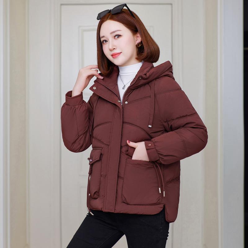 2025 casual down cotton jacket women's solid color thickened small cotton jacket hooded loose padded jacket jacket