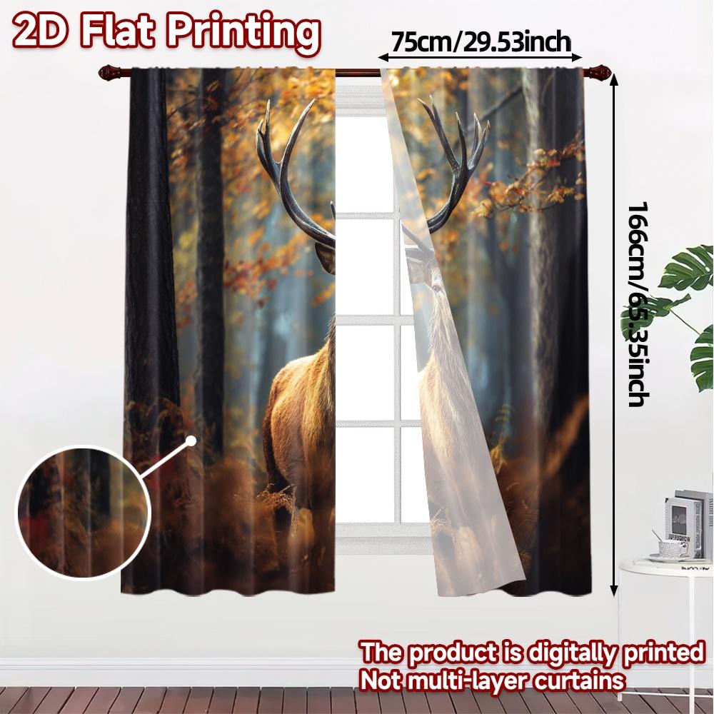 2pcs, 2D FLAT PRINTING Curtains (Without Rod) Majestic Stag Modern Pattern Curtains Yarn Curtains Gifts Ldeal for Bedroom &